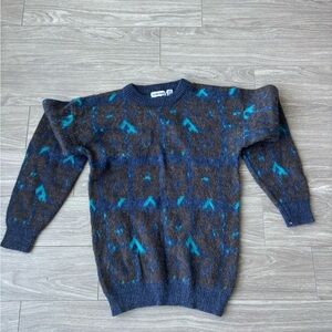 Men's Saturdays Navy and Teal Patterned Crewneck